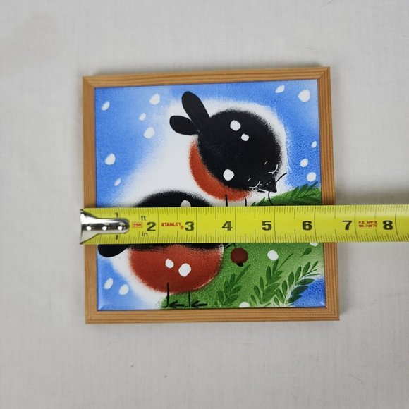 Helina Tilk Hand Painted Tile Trivet Snow Birds Berries Red Breasted Blue Sky - Picture 2 of 8